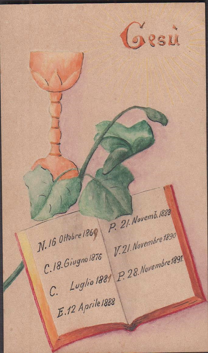Santino Holy card Heiligenbild manufatto su carta Gesù Eucarestia 1891