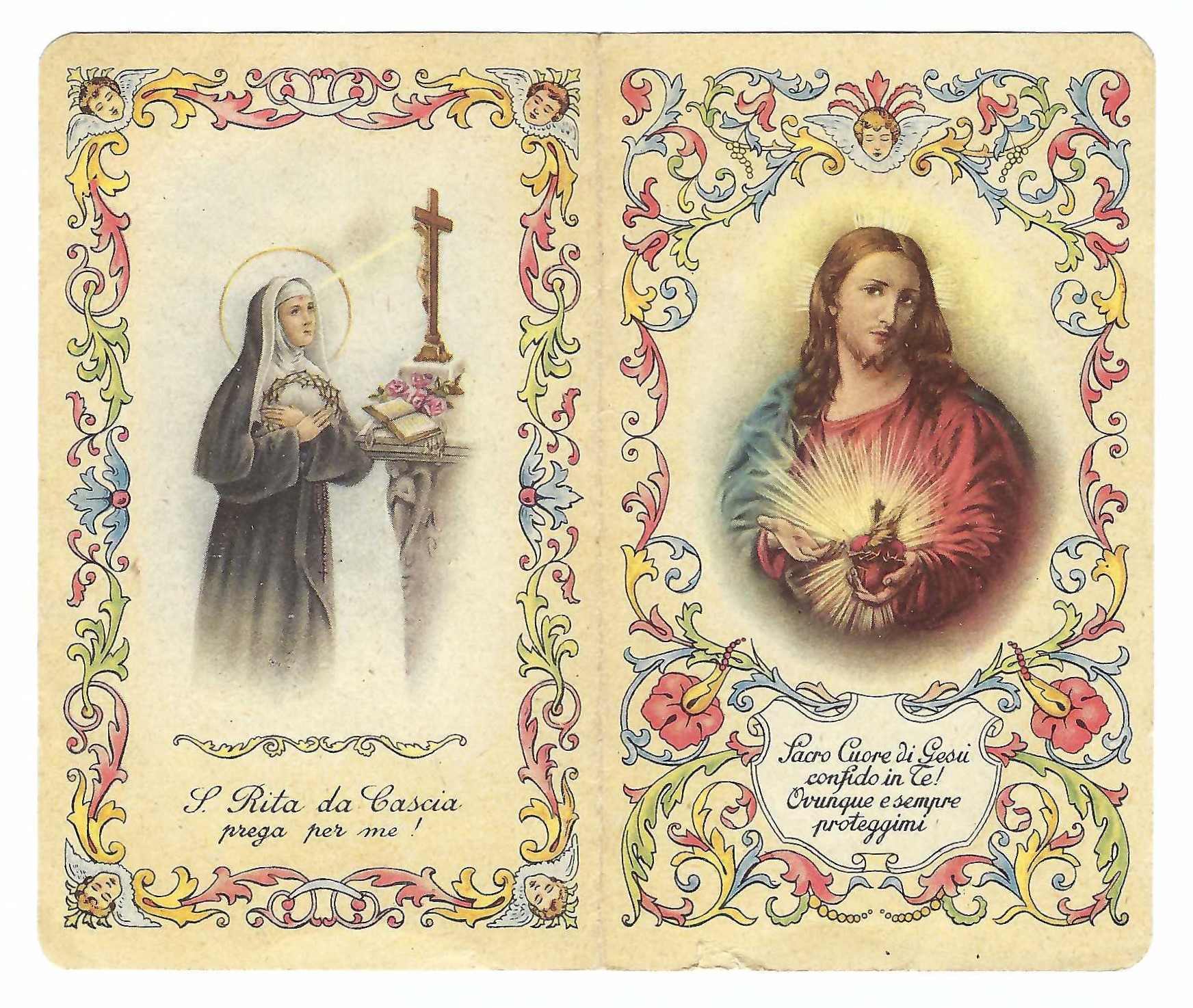 Santino holy card Sacro cuore di Gesù S. Rita da …