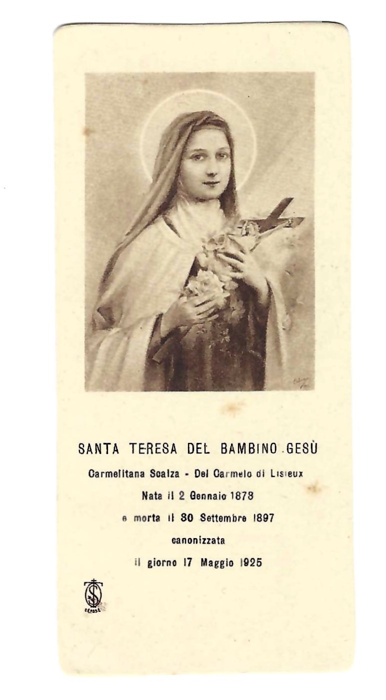 Santino holy card Santa Teresa del Bambino Gesù S. Lega …