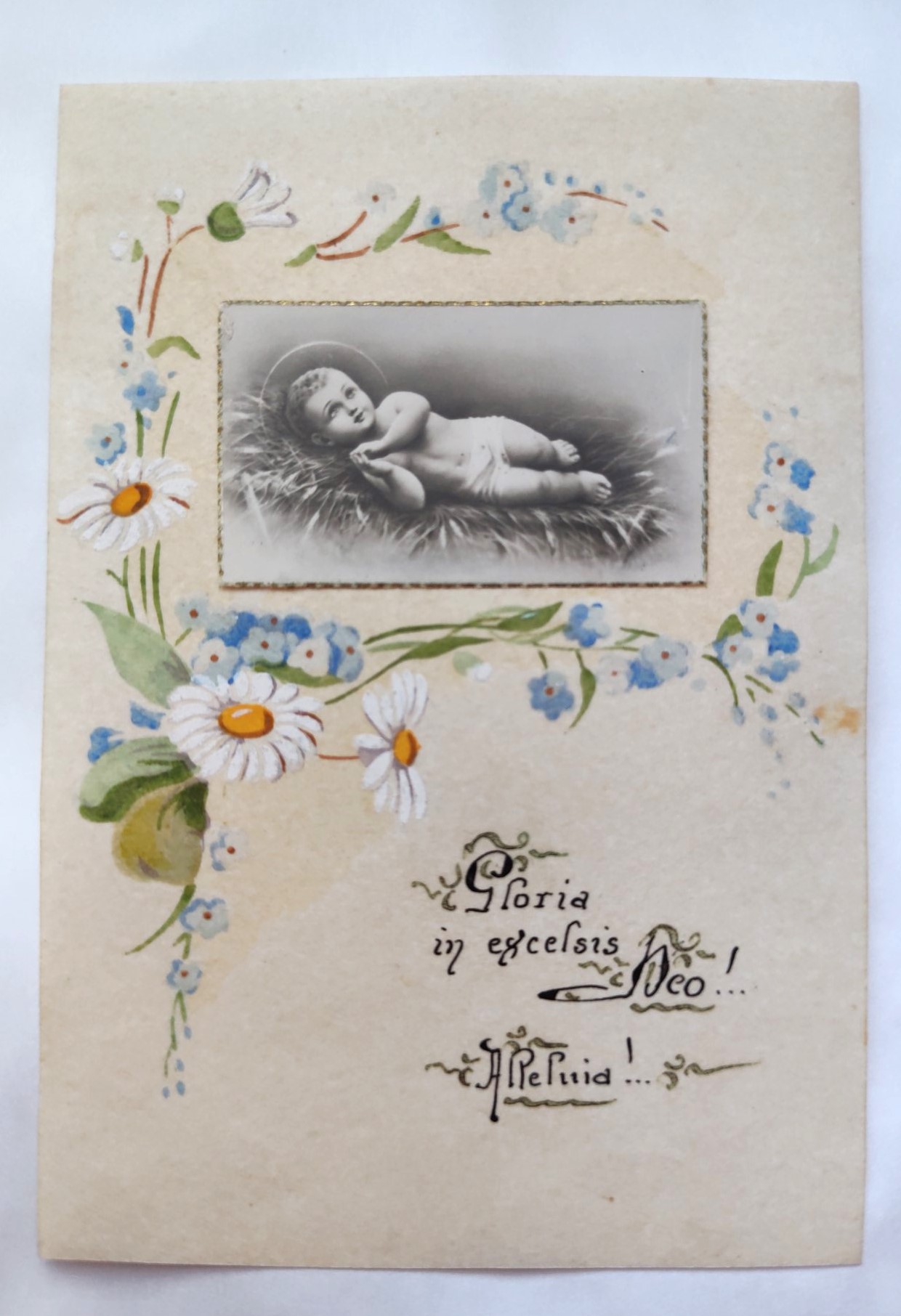 Santino manufatto Gesù bambino con immagine applicata holy card