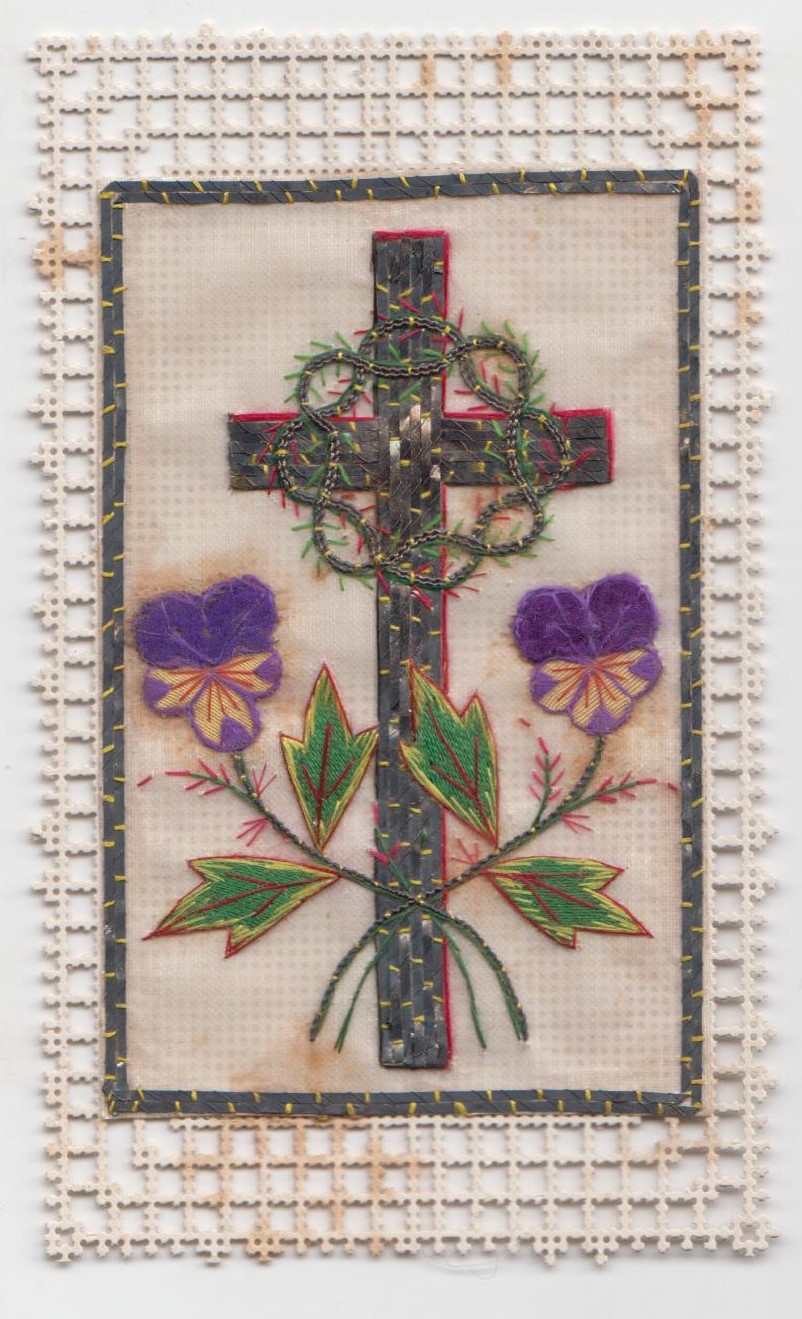 Santino manufatto merlettato con applicazioni Santa Croce holy card