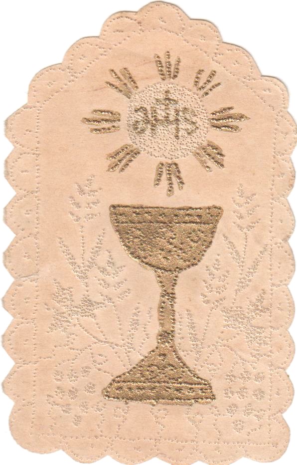 Santino manufatto puntinato ad ago con applicazioni Eucarestia holy card
