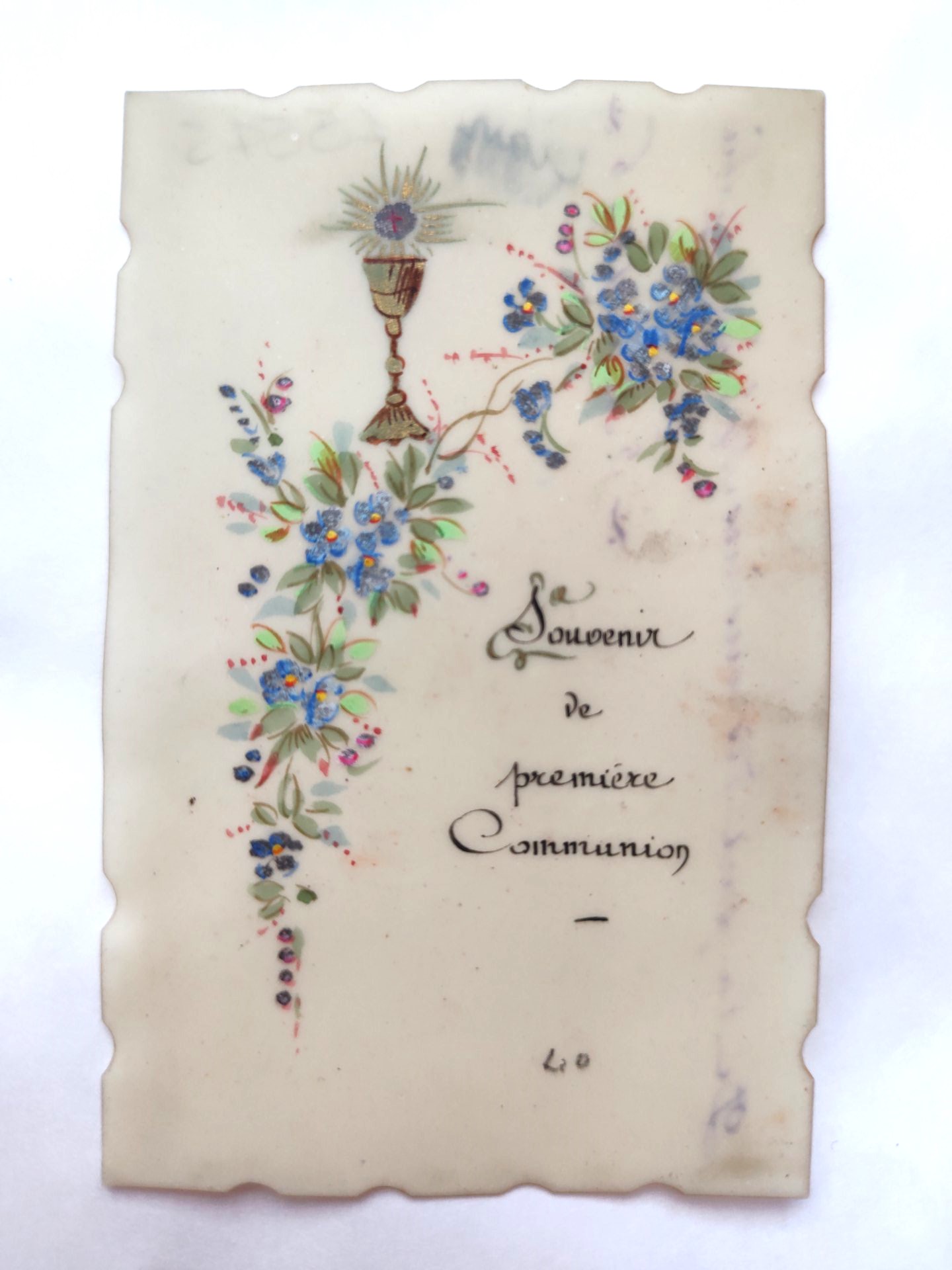 Santino manufatto su celluloide Ricordo Prima Comunione holy card