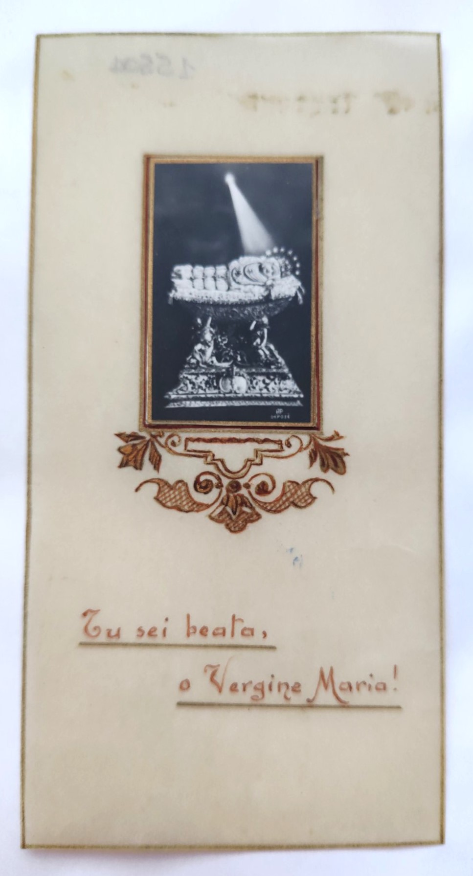 Santino manufatto Vergine Maria bambina su carta holy card