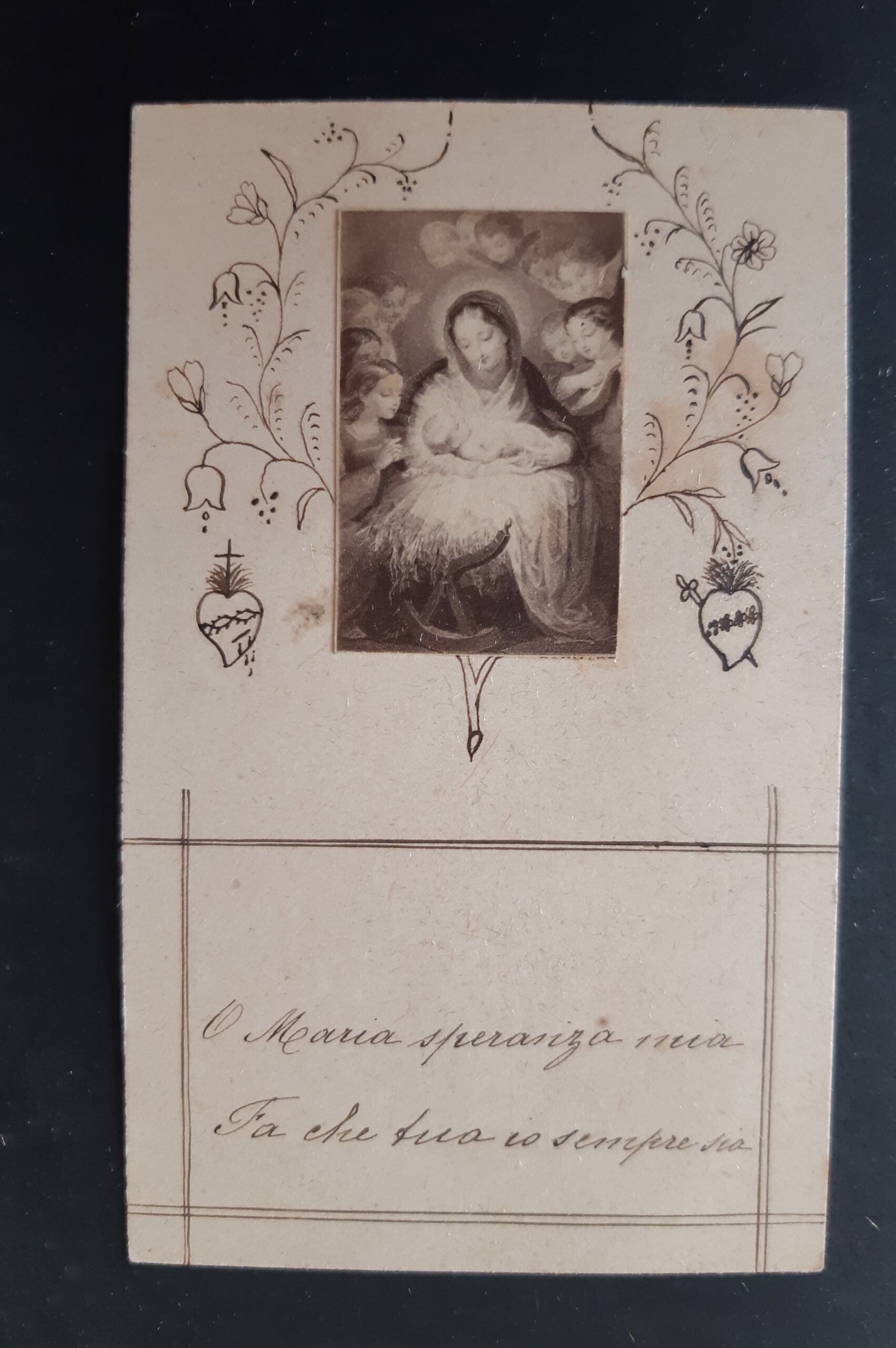 Santino manufatto Vergine Maria e Gesù bambino holy card
