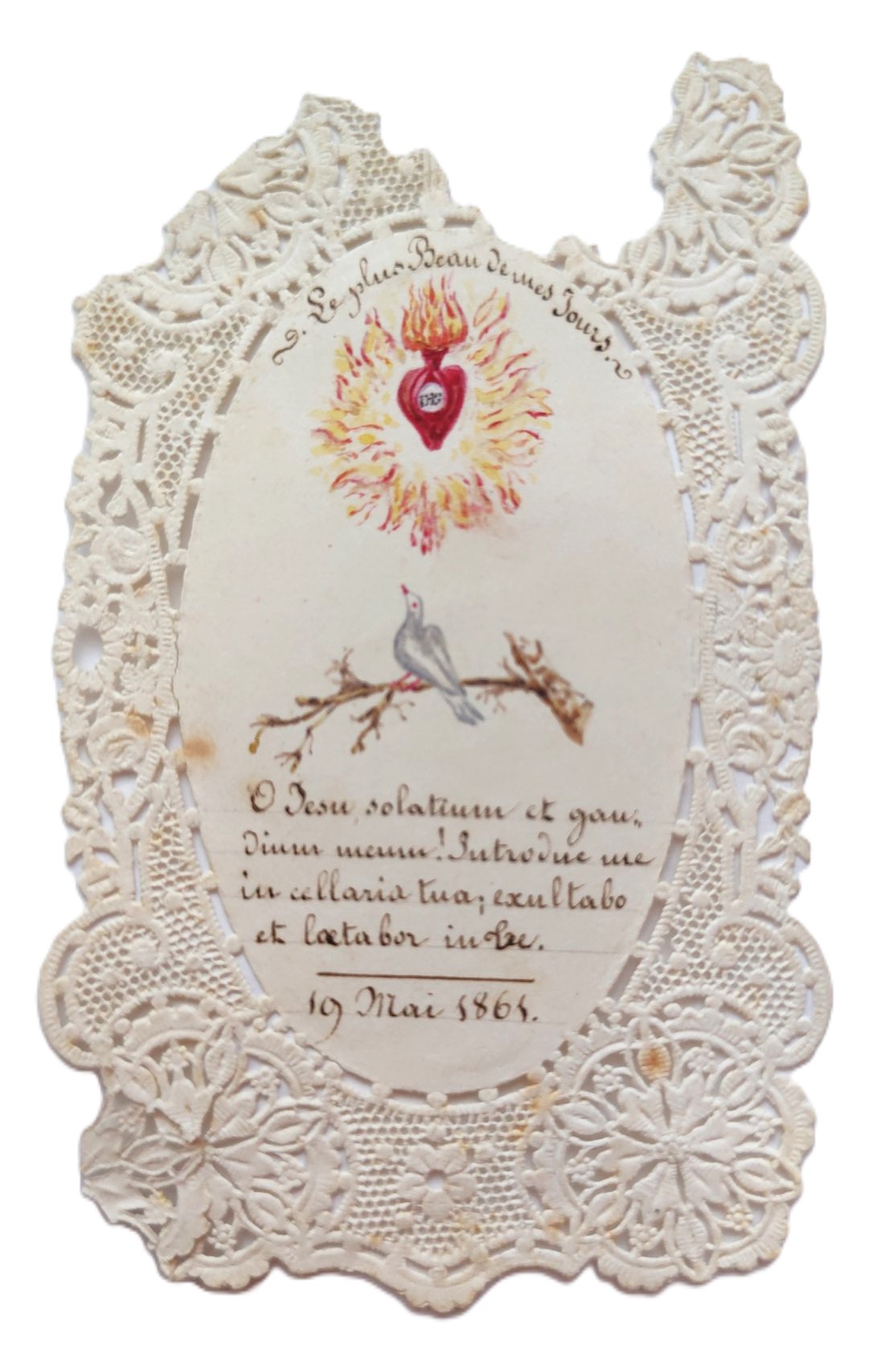 Santino merlettato manufatto canivet Sacro cuore di Gesù 1864