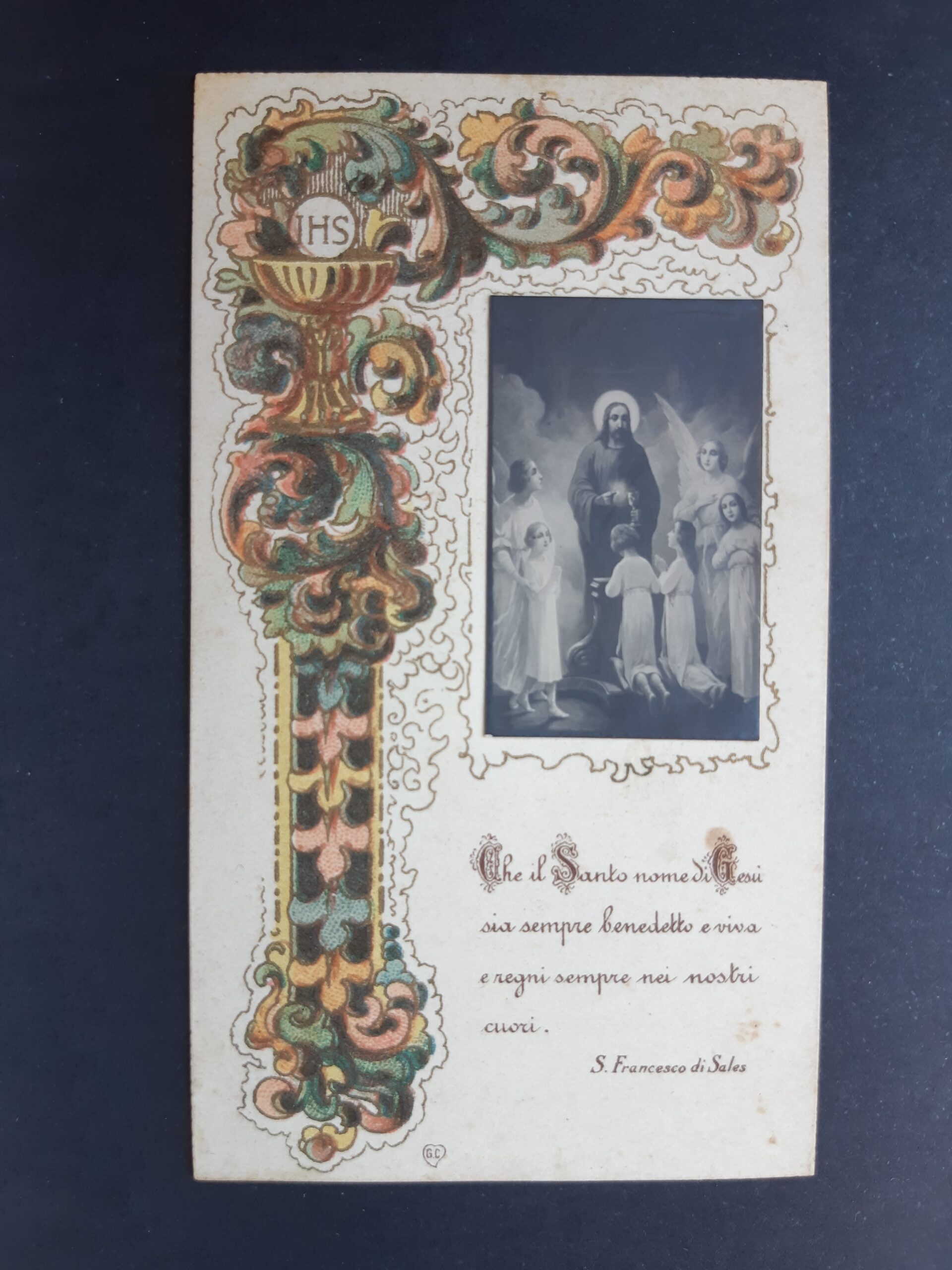 Santino Ricordo prima comunione 1929 con immagine applicata