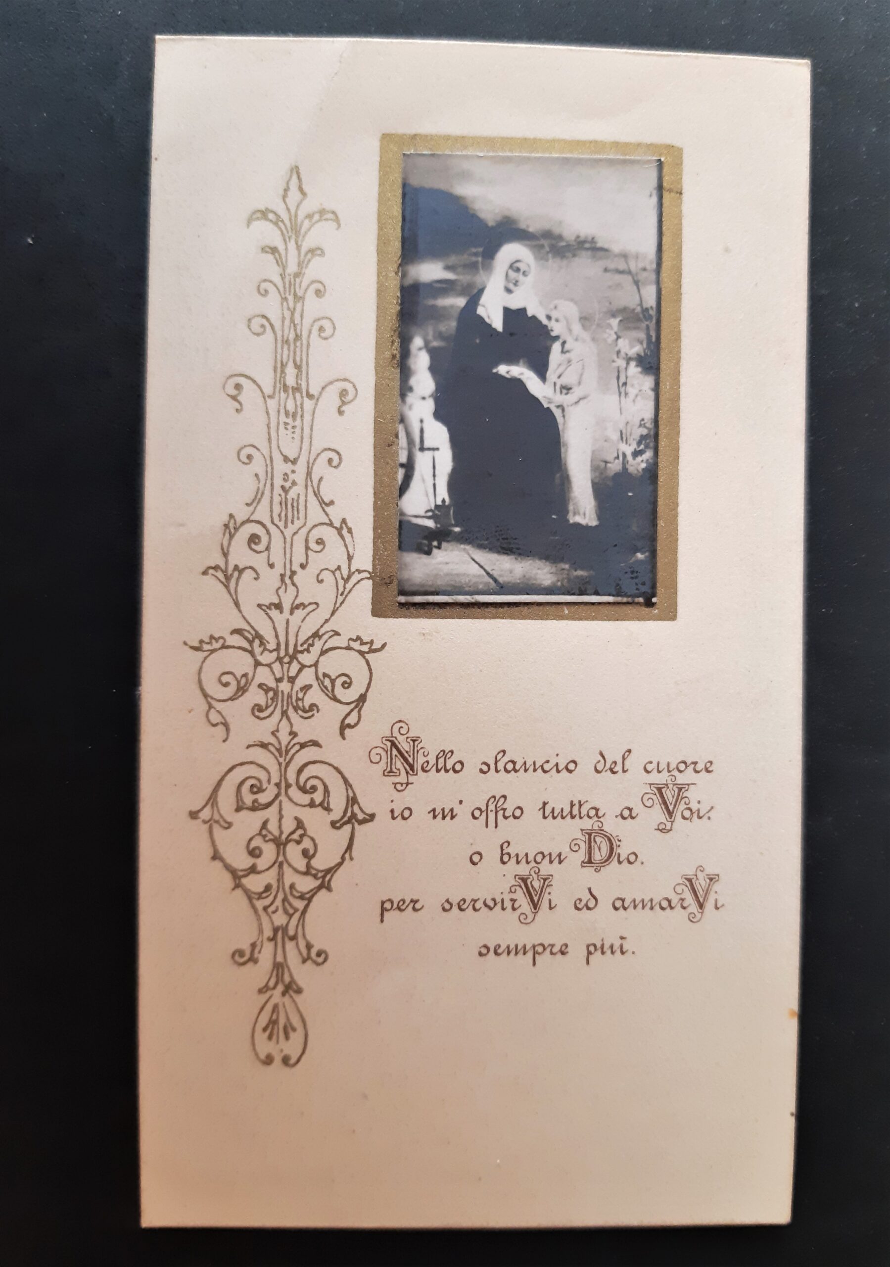 Santino S. Teresa di Lisieux 1938 con immagine applicata
