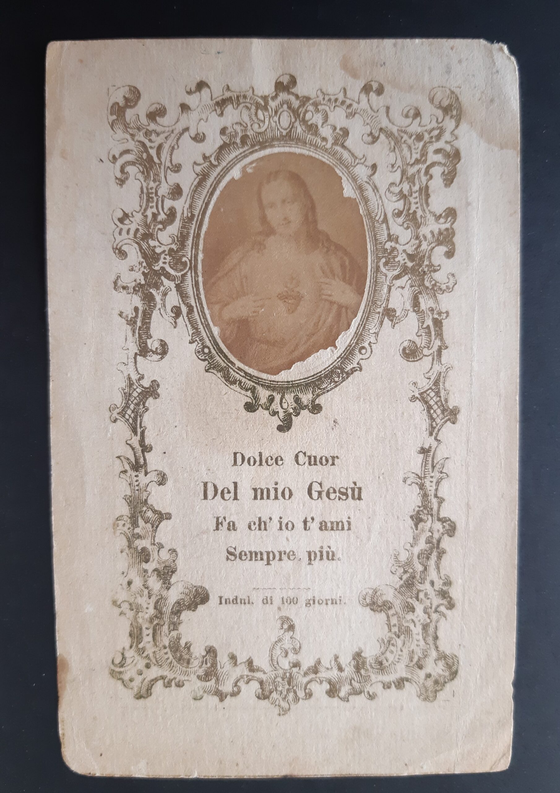 Santino Sacro cuore di Gesù immagine applicata holy card