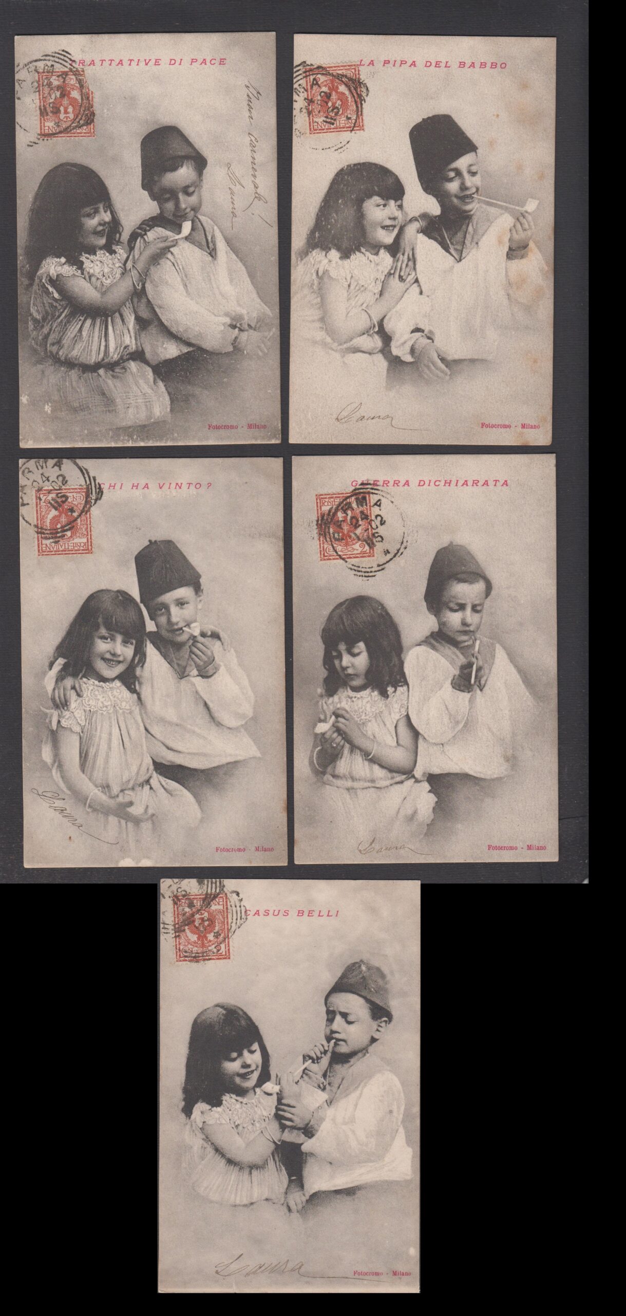 Serie completa di 5 cartoline litigio tra bambini per una …