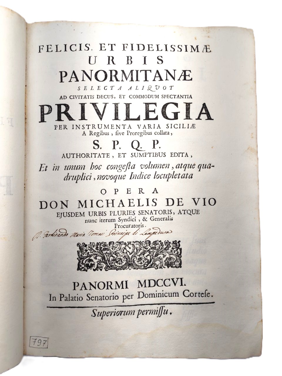 Settecentina Palermo 1706 Privilegi e Storia della Città M. De …