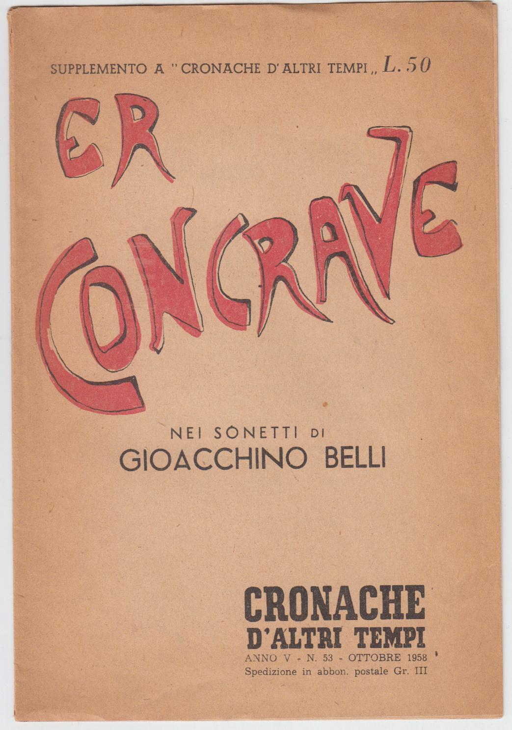 Sonetti G. Belli-"Er Concrave"- Suppl. A Cronache D'altri Tempi 1958 …