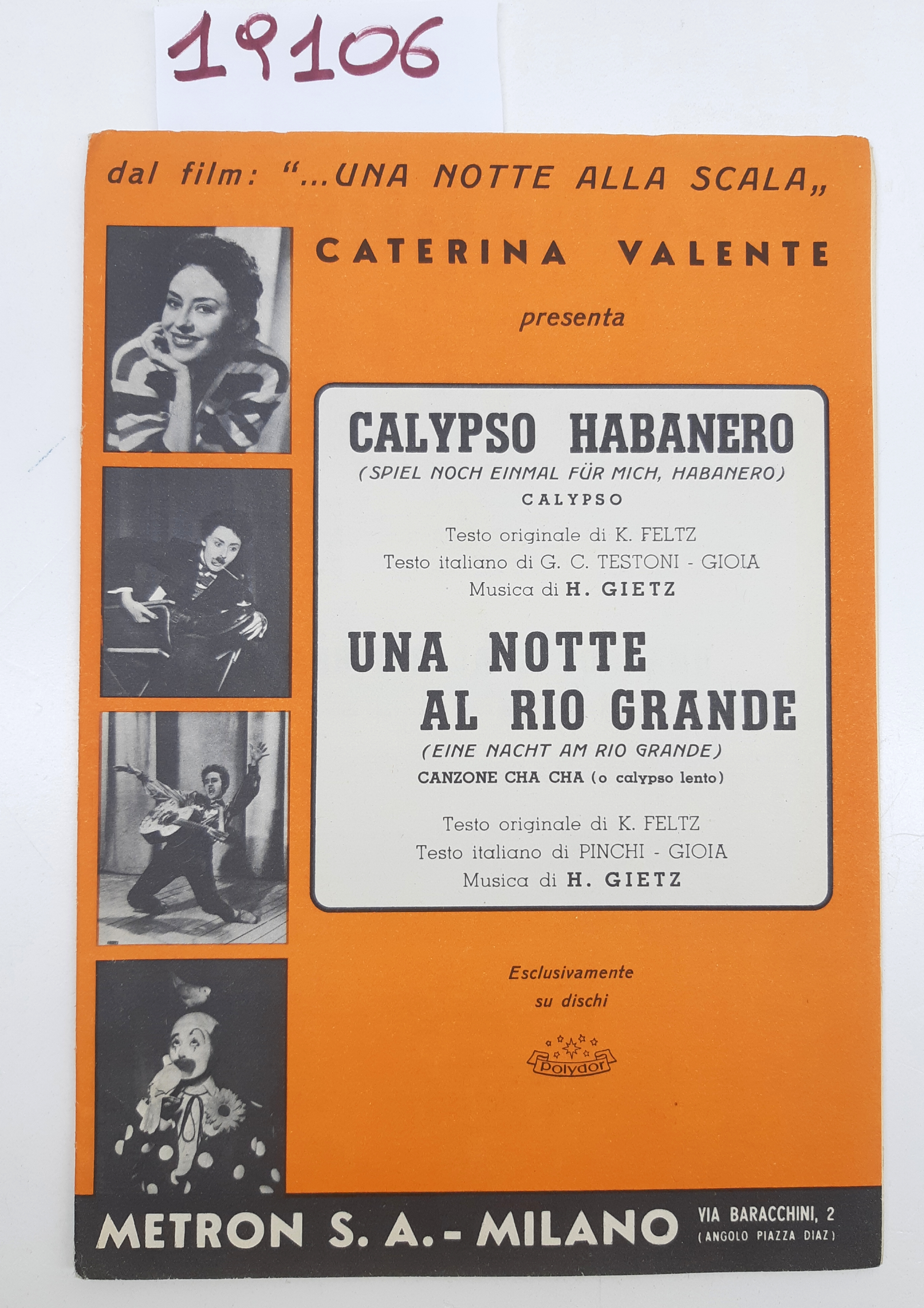 Spartito Caterina Valente Calypso Hanabanero Una notte a Rio Grande …