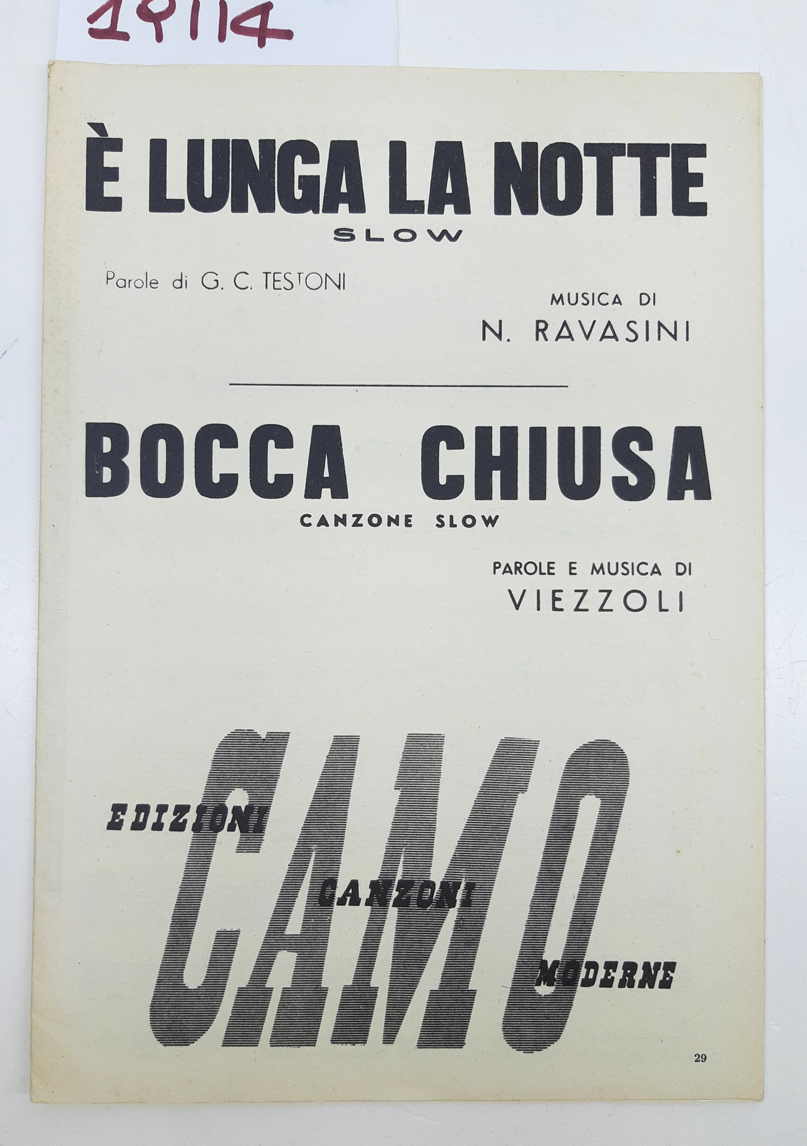 Spartito È la lunga notte Bocca chiusa Edizioni Canzoni Moderne …