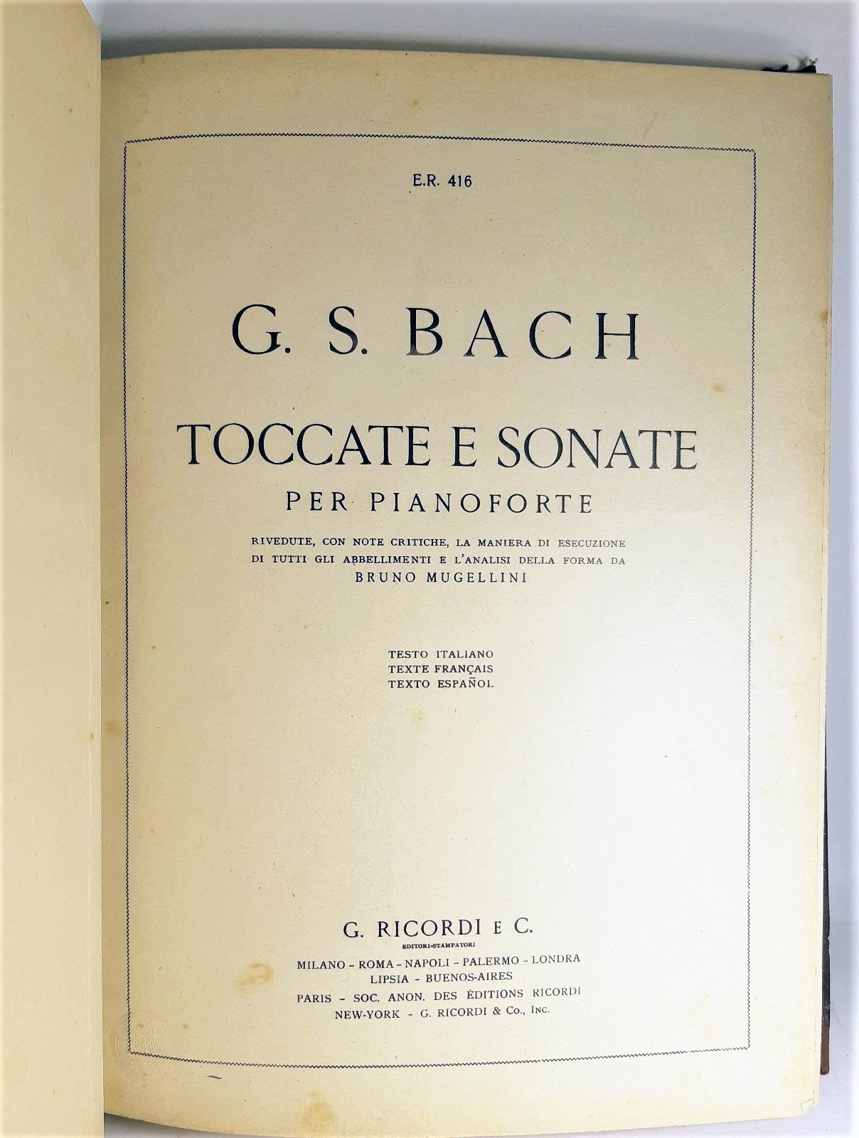 Spartito J. S. Bach Toccate e sonate per pianoforte 1920 …