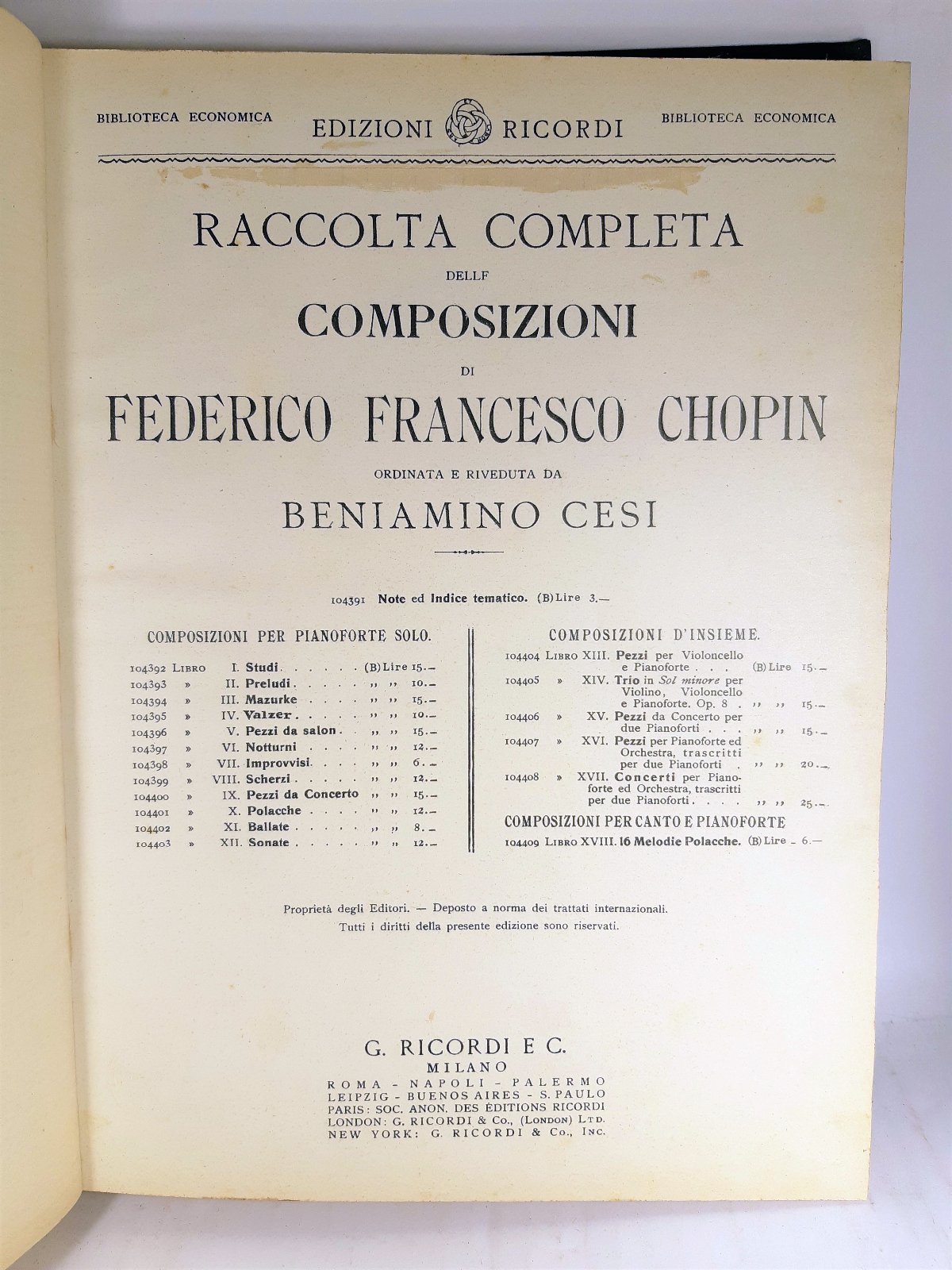 Spartito Raccolta completa delle composizioni di Federico Francesco Chopin libro …