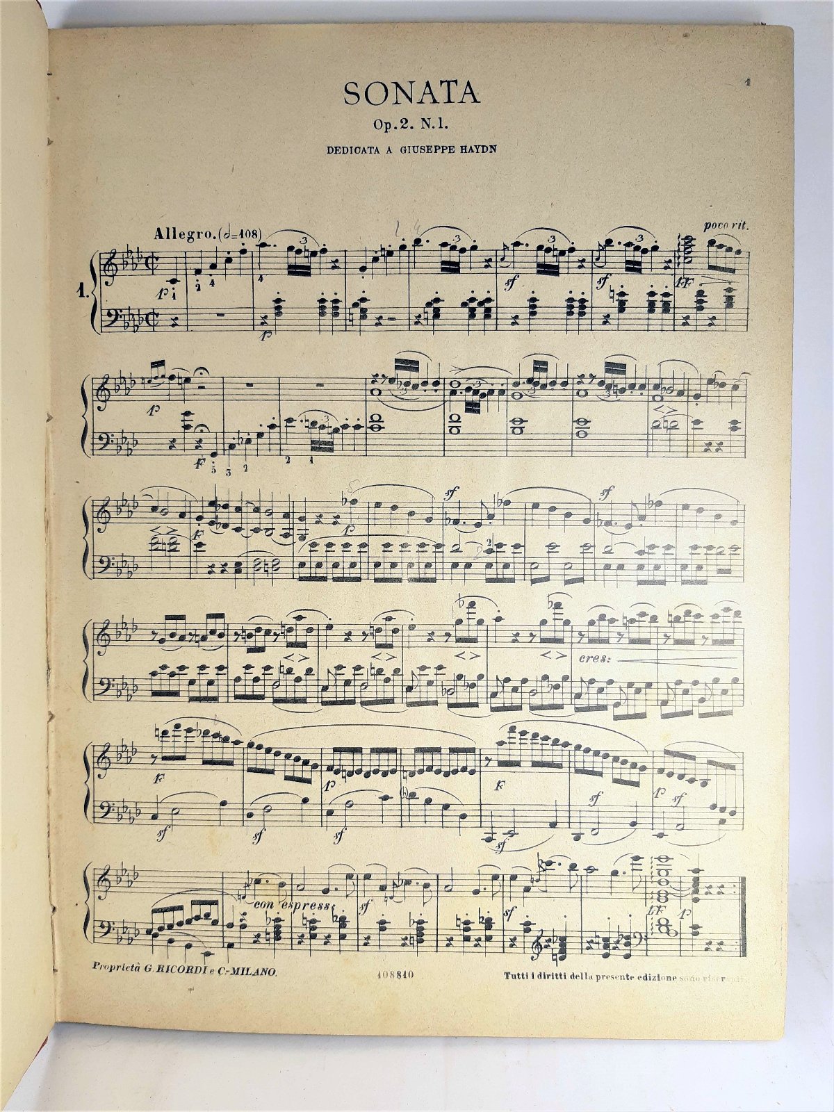 Spartito Sonate per pianoforte di L. van Beethoven senza frontespizio …