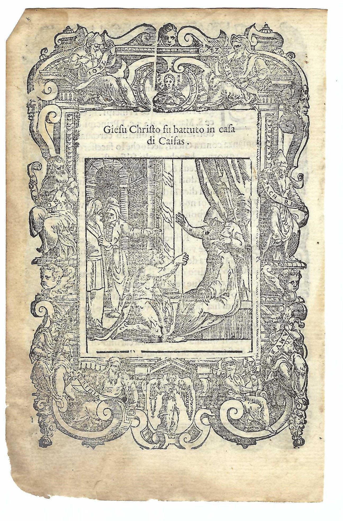 Stampa old print Gesù fu picchiato in casa di Caifa …