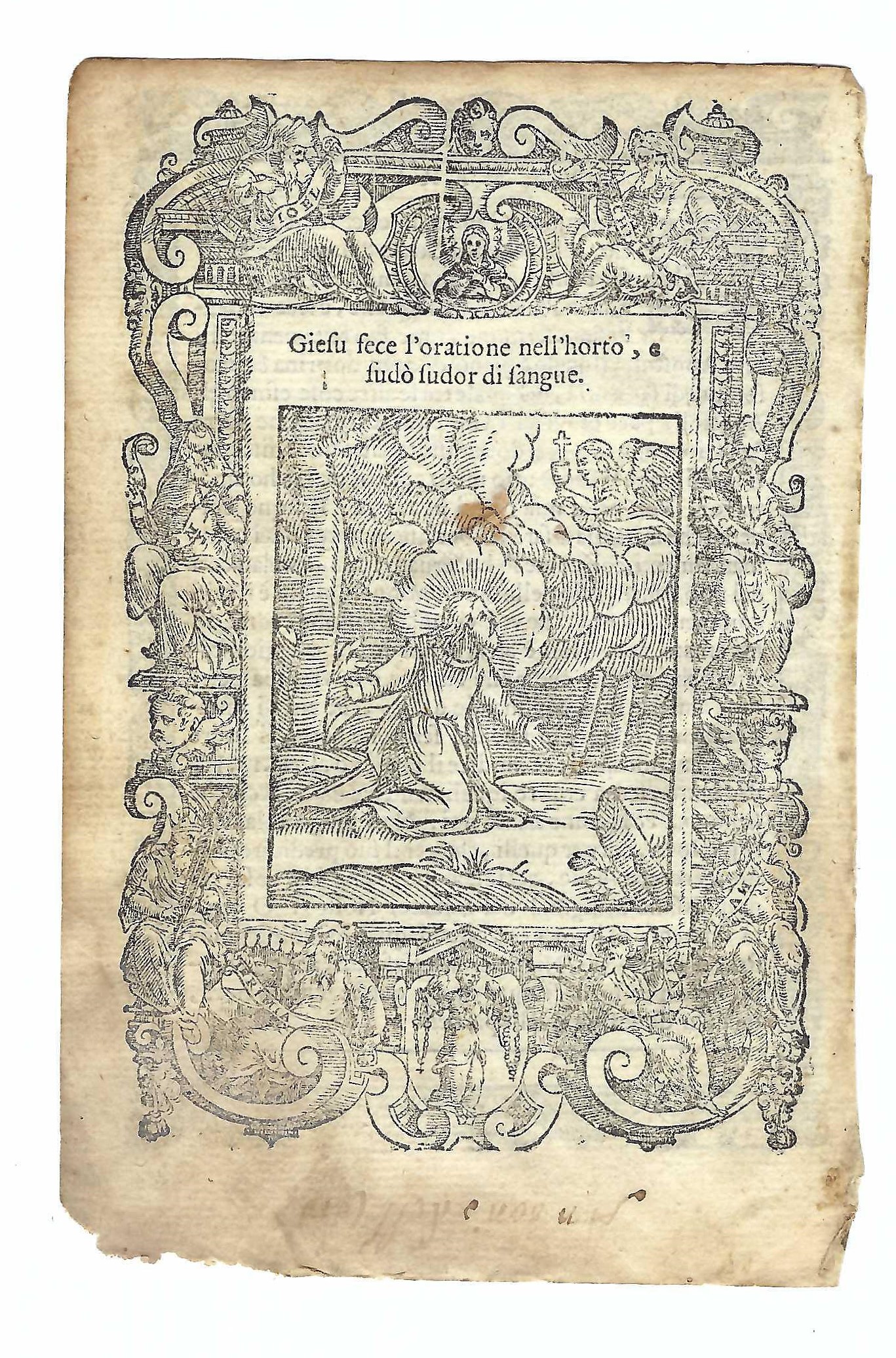 Stampa old print Gesù suda sangue nell'orto degli ulivi del …