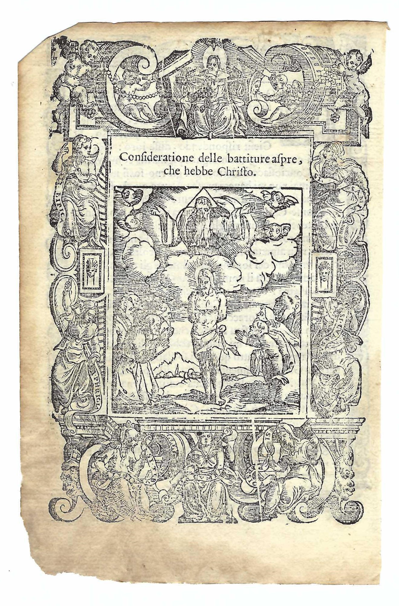 Stampa old print Gesù viene flagellato A. Da Castello 1575