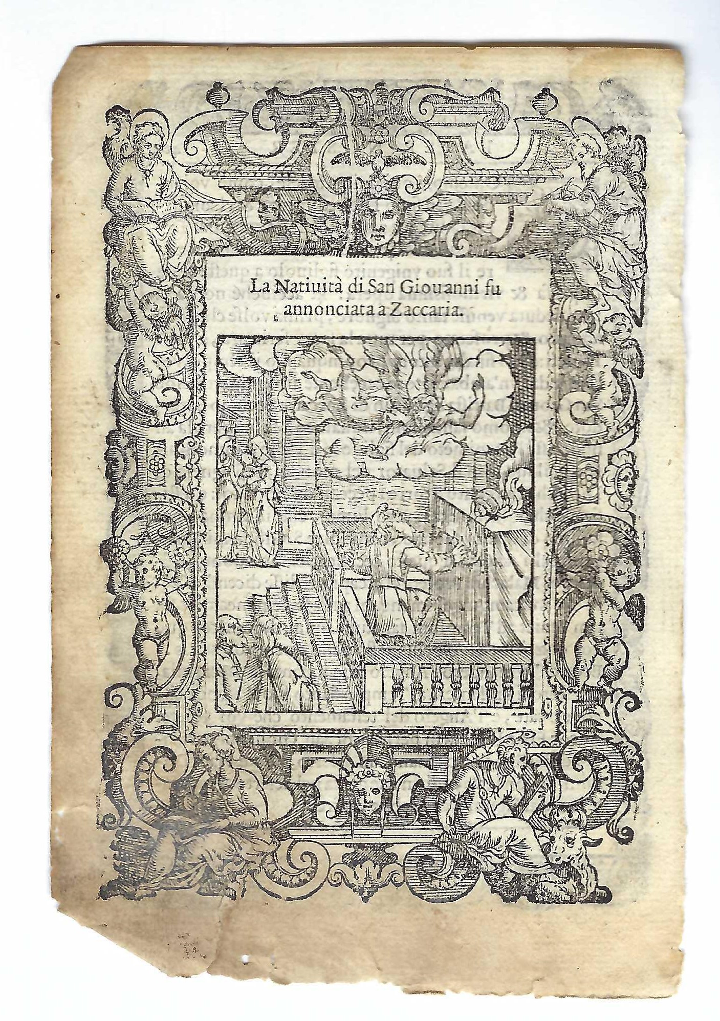 Stampa old print La natività di S. Giovanni annunciata a …