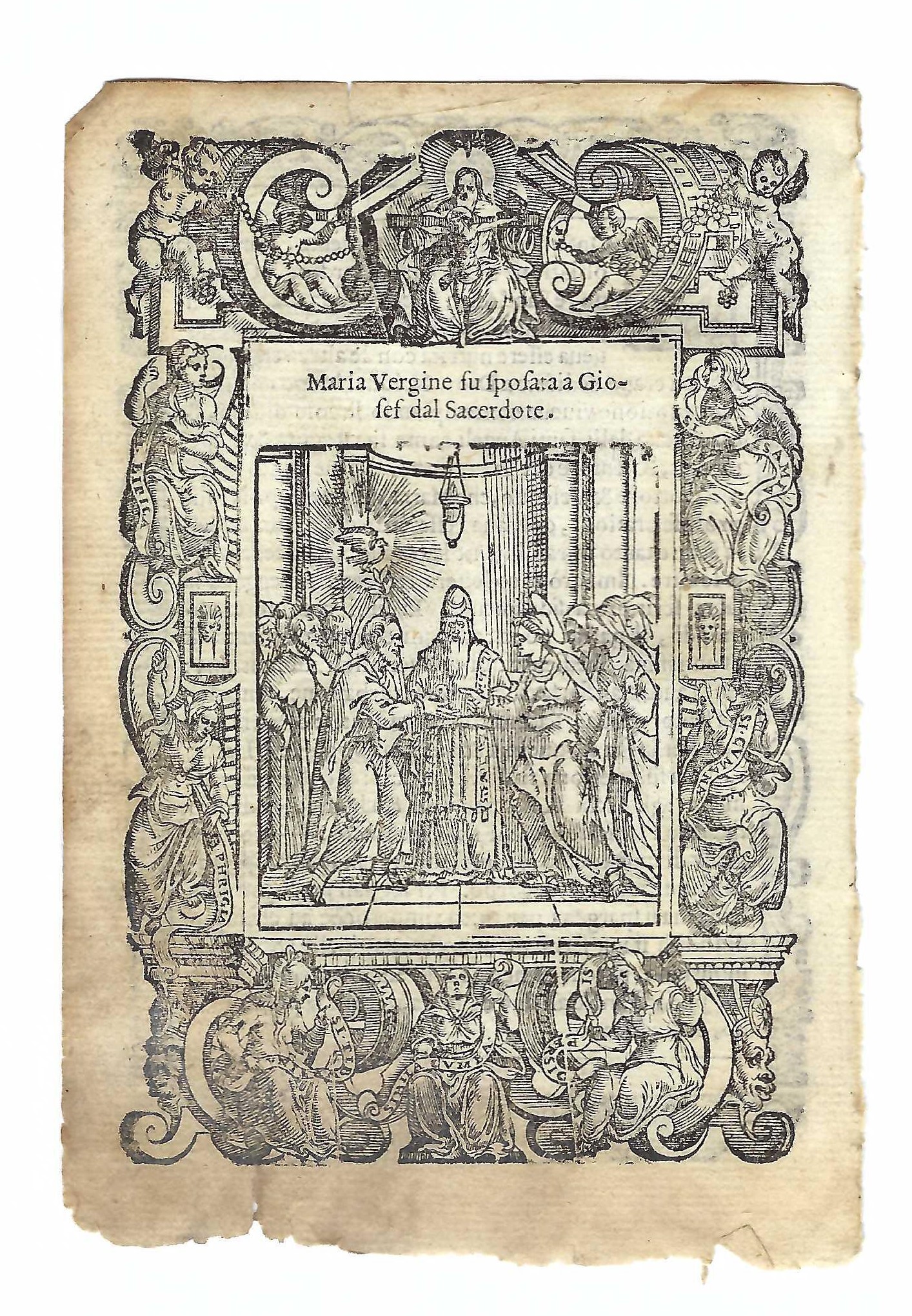 Stampa old print Matrimonio della Vergine Maria con Giuseppe 1575