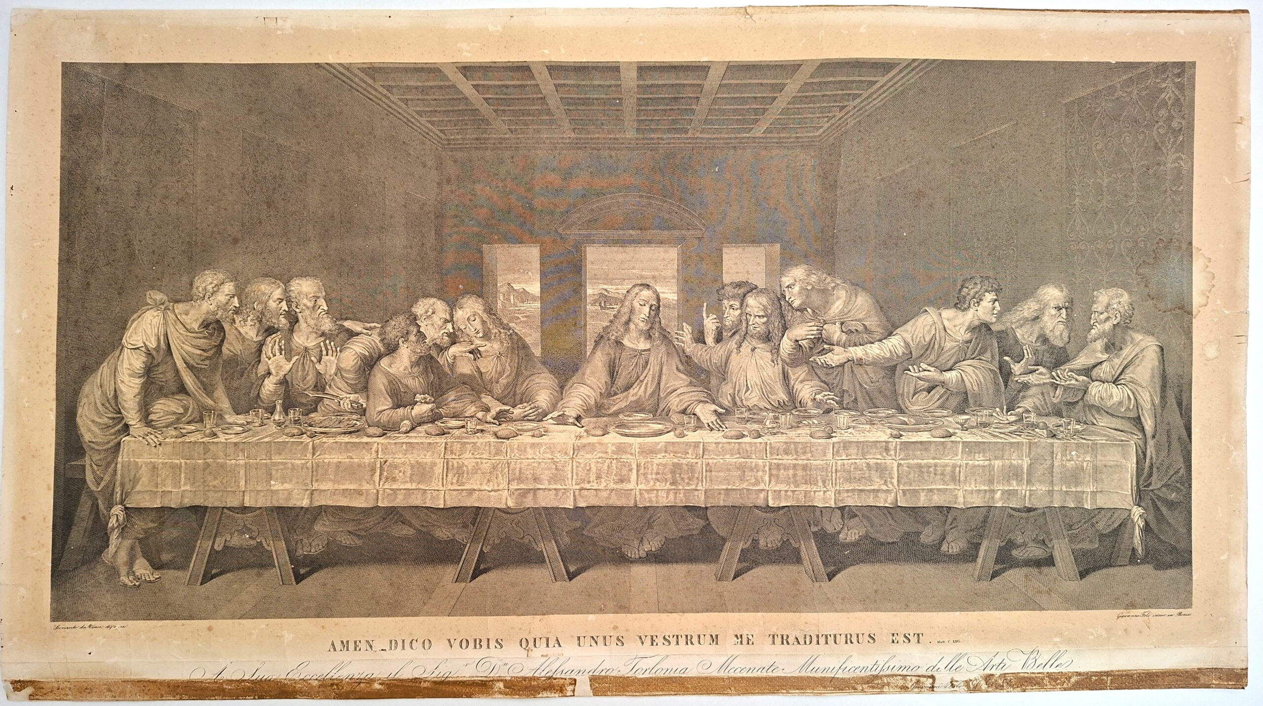 Stampa old print Ultima cena Leonardo da Vinci Giovanni Folo …