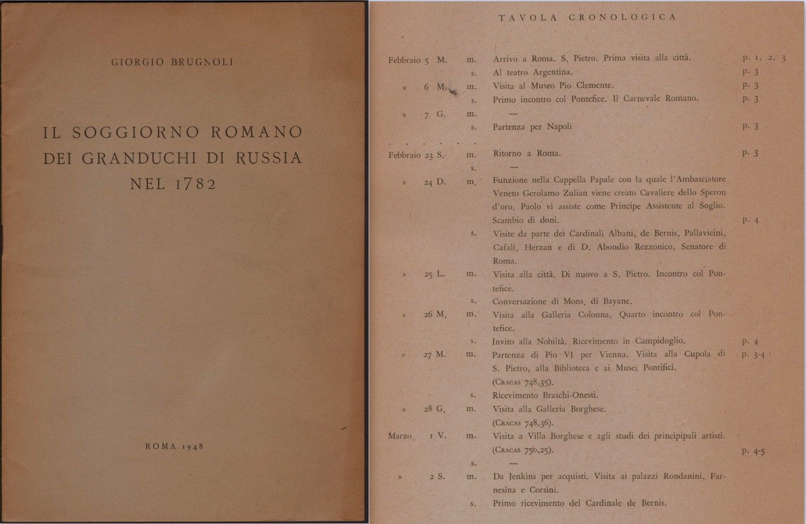 Storia-Il Soggiorno Romano Dei Granduchi Di Russia Nel 1782-G.Brugnoli-Roma 1948