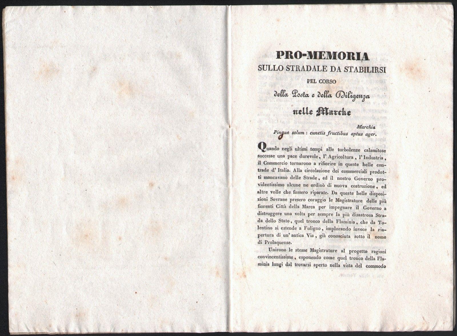 Strade-Marche-Pro-Memoria Sullo Stradale Da Stabilirsi Pel Corso Della Diligenza