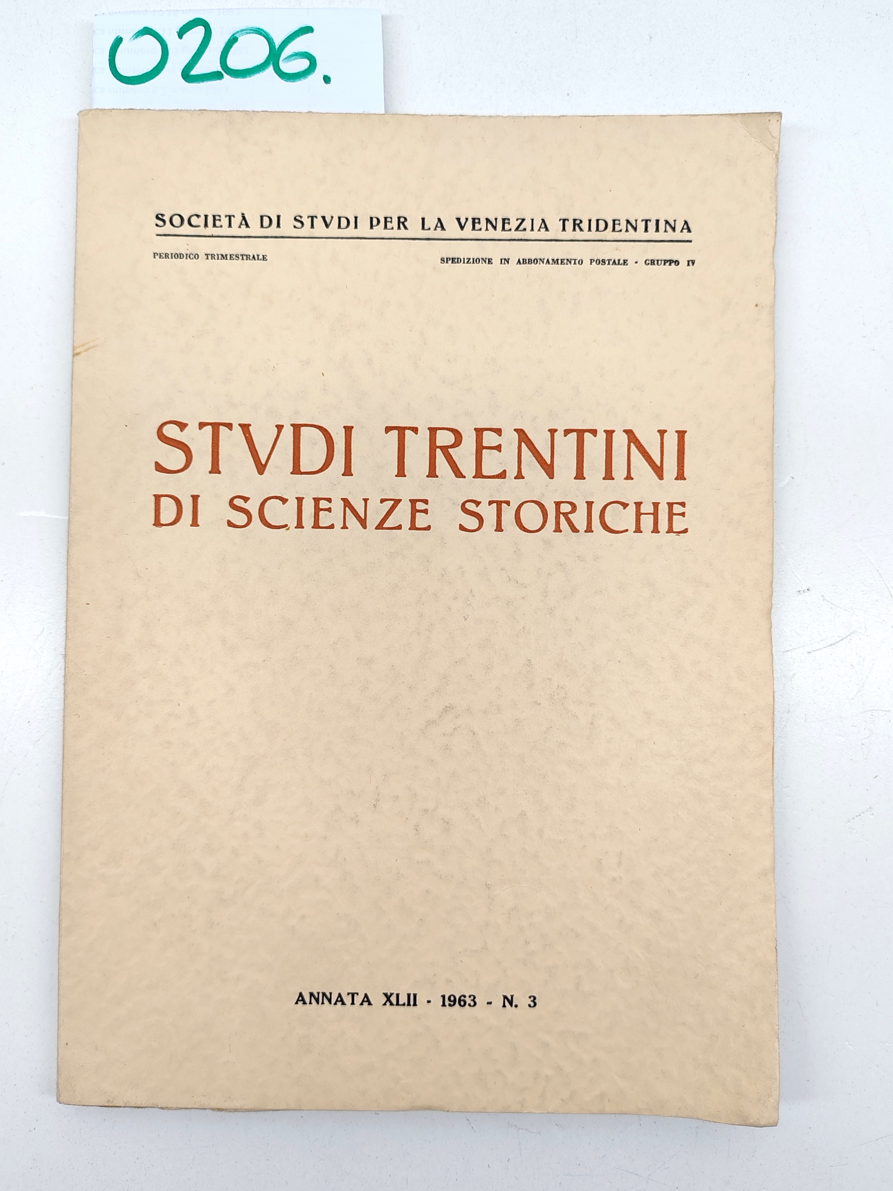 Studi tridentini di scienze storiche numero 3 1963