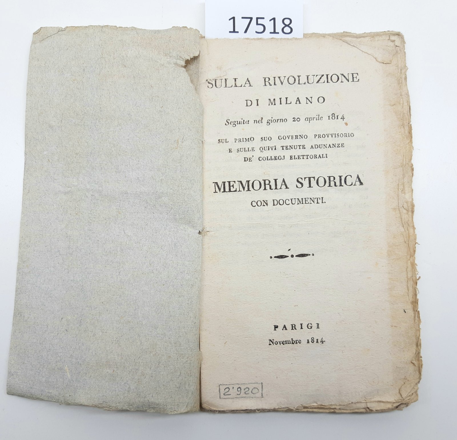 Sulla rivoluzione di Milano seguita nel giorno 20 aprile 1814 …