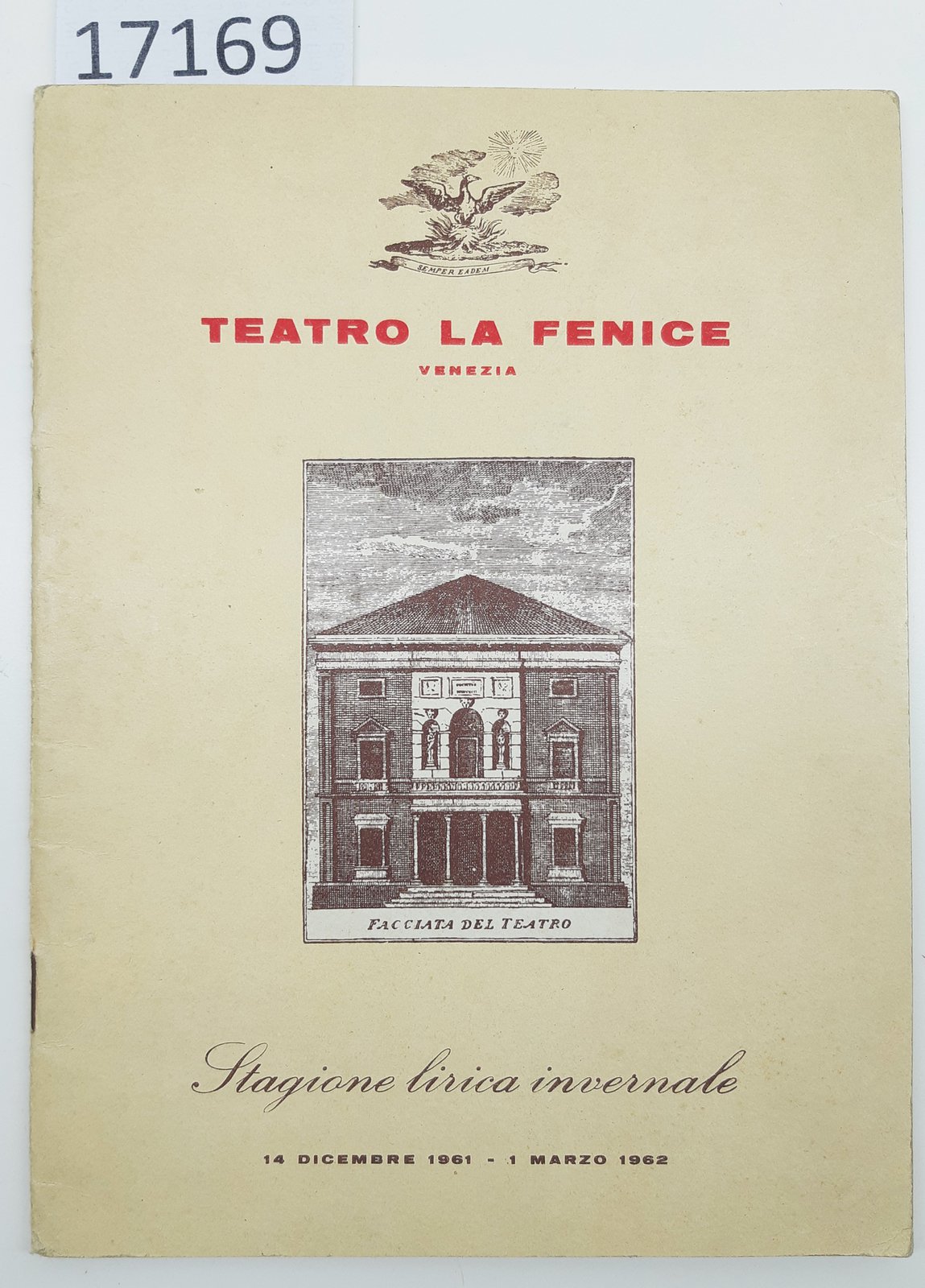 Teatro La Fenice Venezia stagione lirica invernale 14 dicembre 1961 …