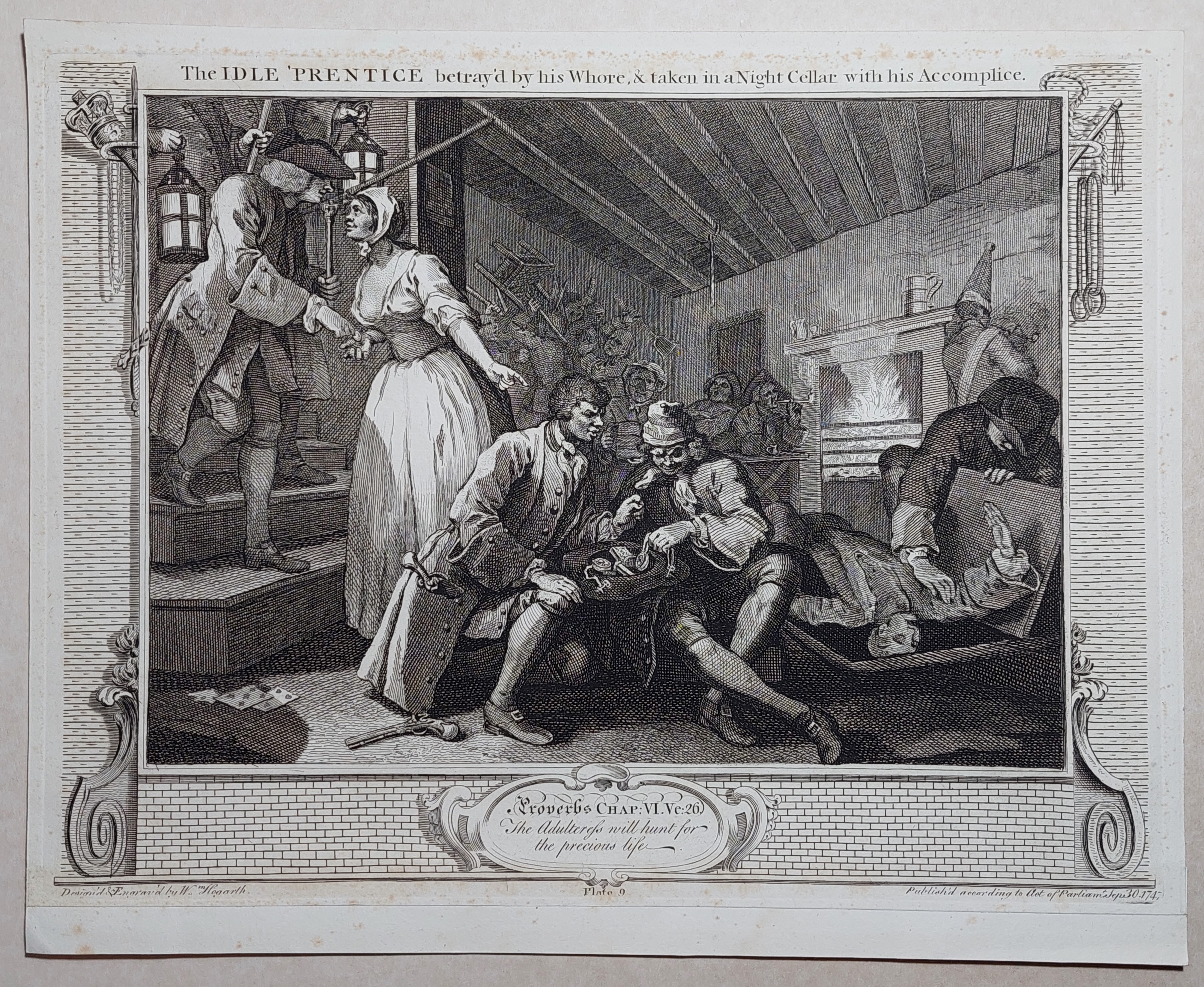 Stampa antica Antique print Original Autore William Hogarth The idle …