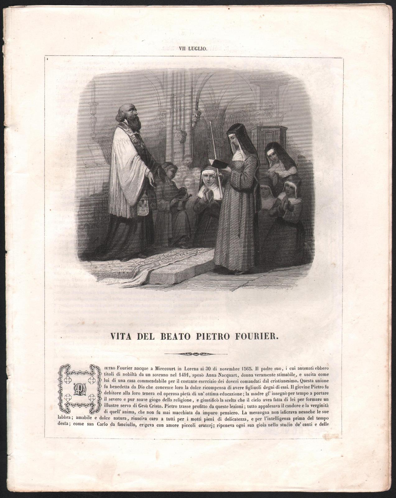 Vita Del Beato Pietro Fourier-Autore Drioux-1863-Illustrato