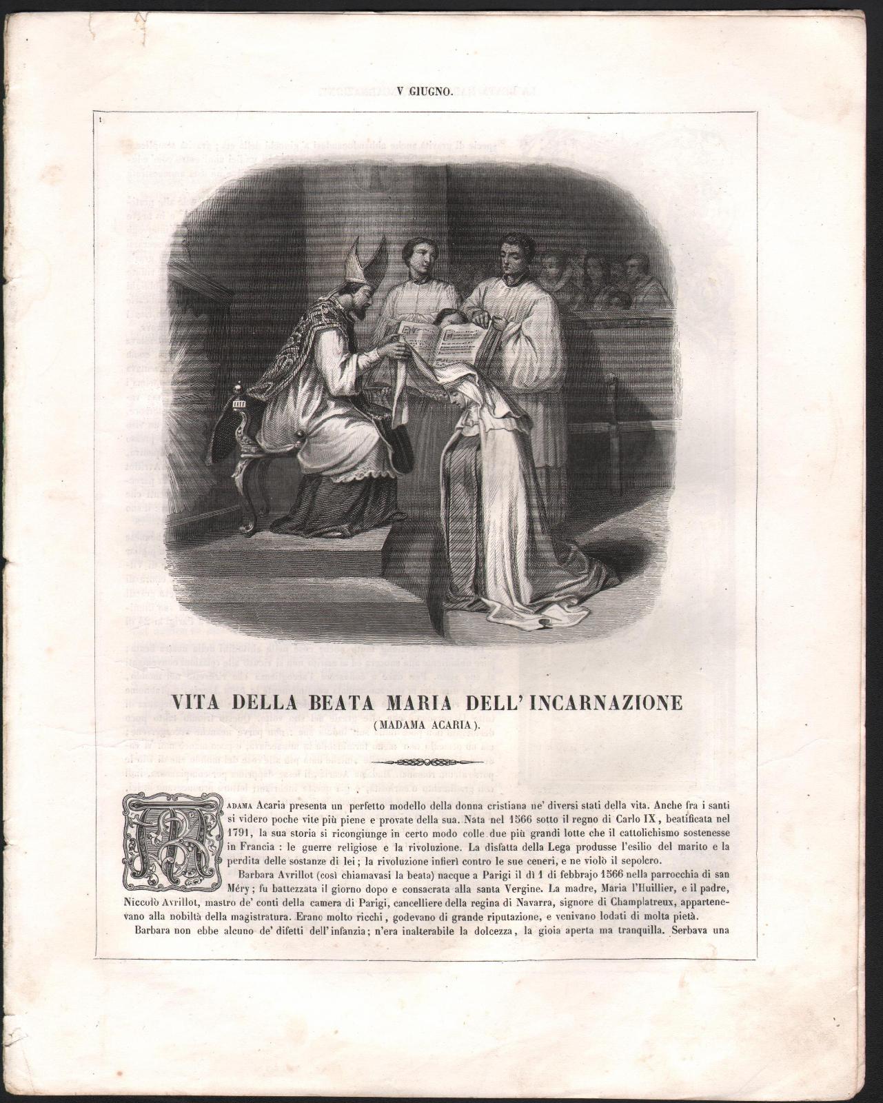 Vita Della Beata Maria dell'incarnazione Autore Drioux-1863-Illustrato