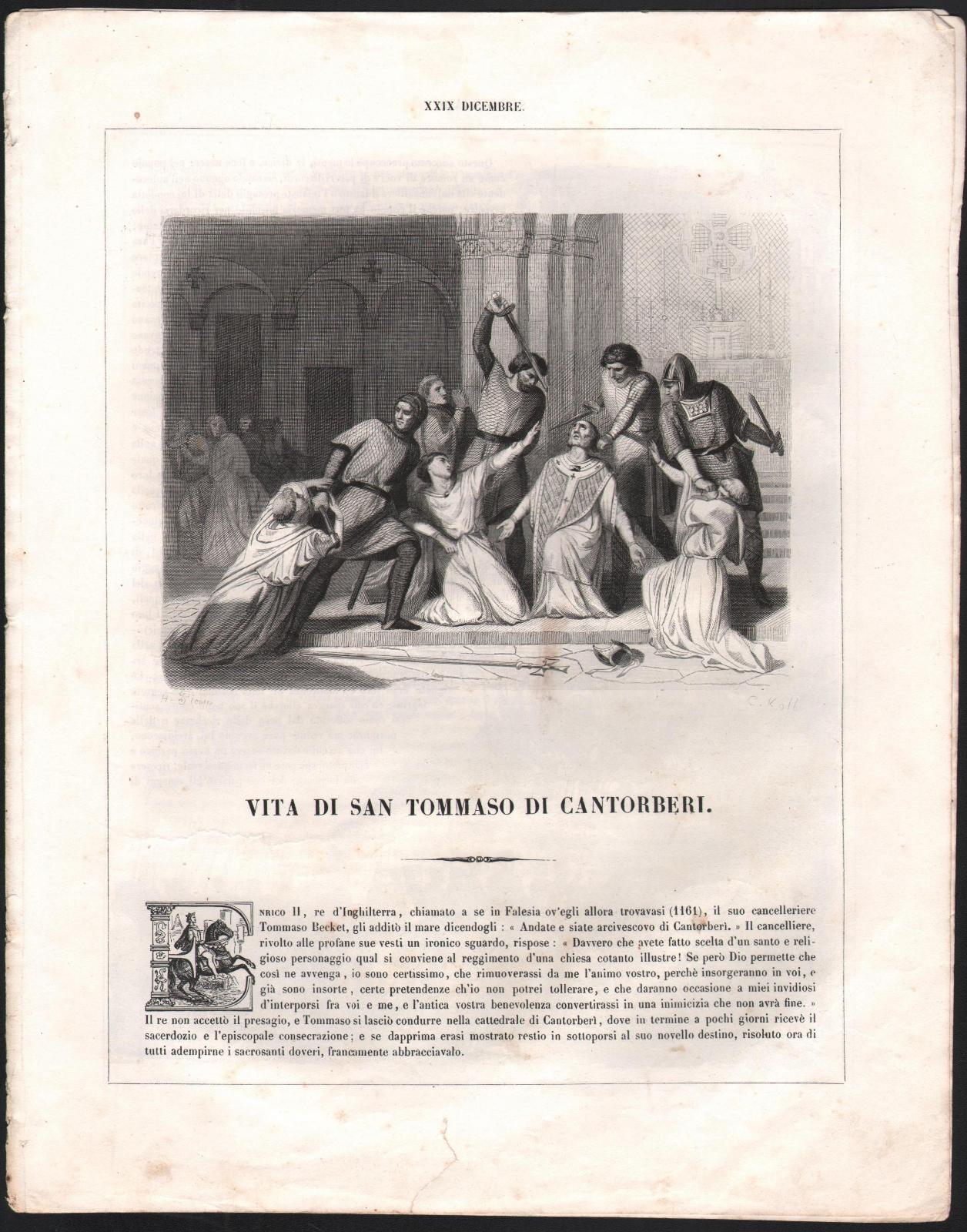 Vita Di San Tommaso Di Cantorberi-Autore Drioux-1863-Illustrato