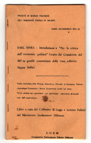 KARL MARX - INTRODUZIONE A "PER LA CRITICA DELL'ECONOMIA POLITICA"