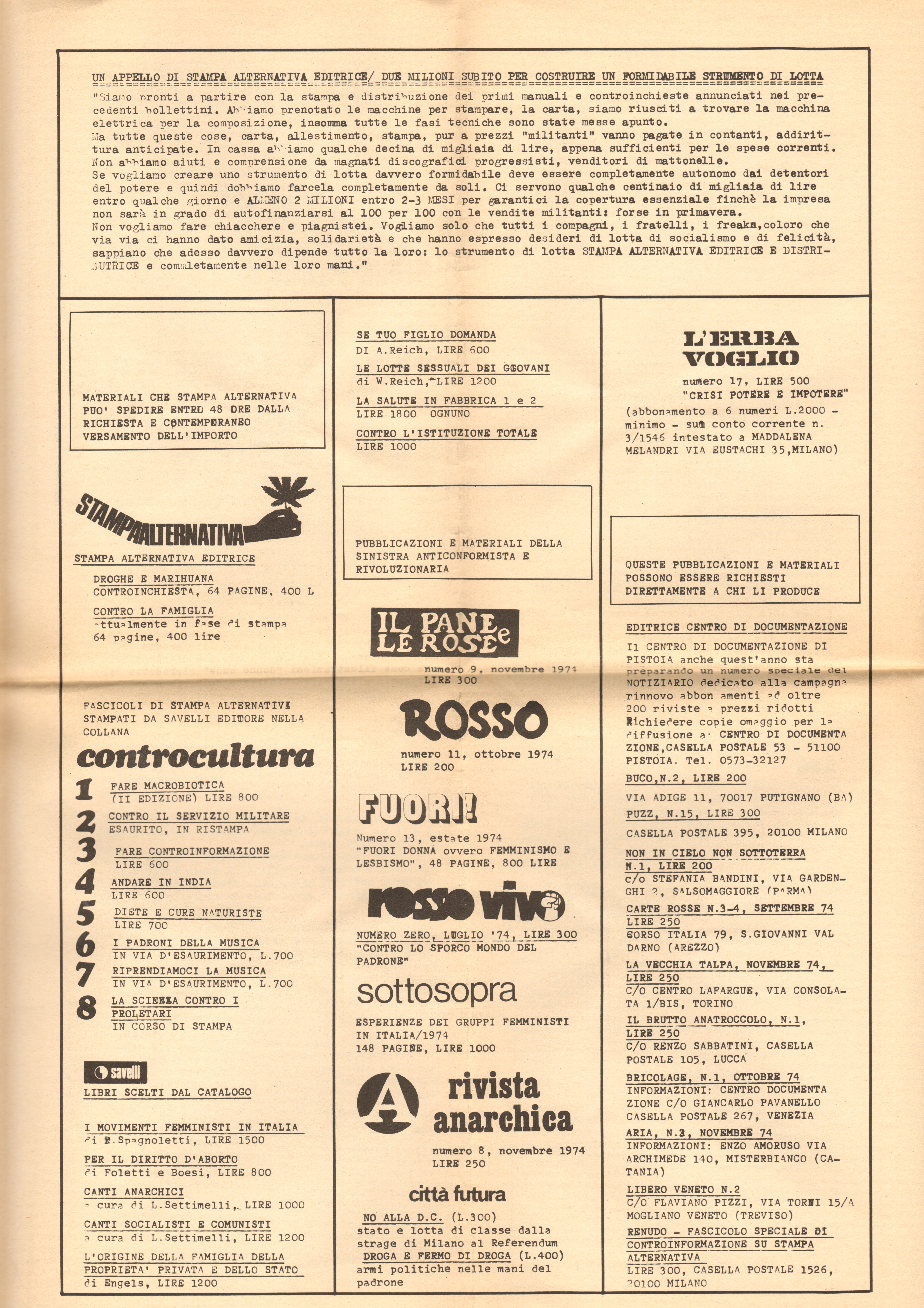 STAMPA ALTERNATIVA BOLLETTINO QUINDICINALE DI CONTROINFORMAZIONE ANNO 1 N°3/4 10 …
