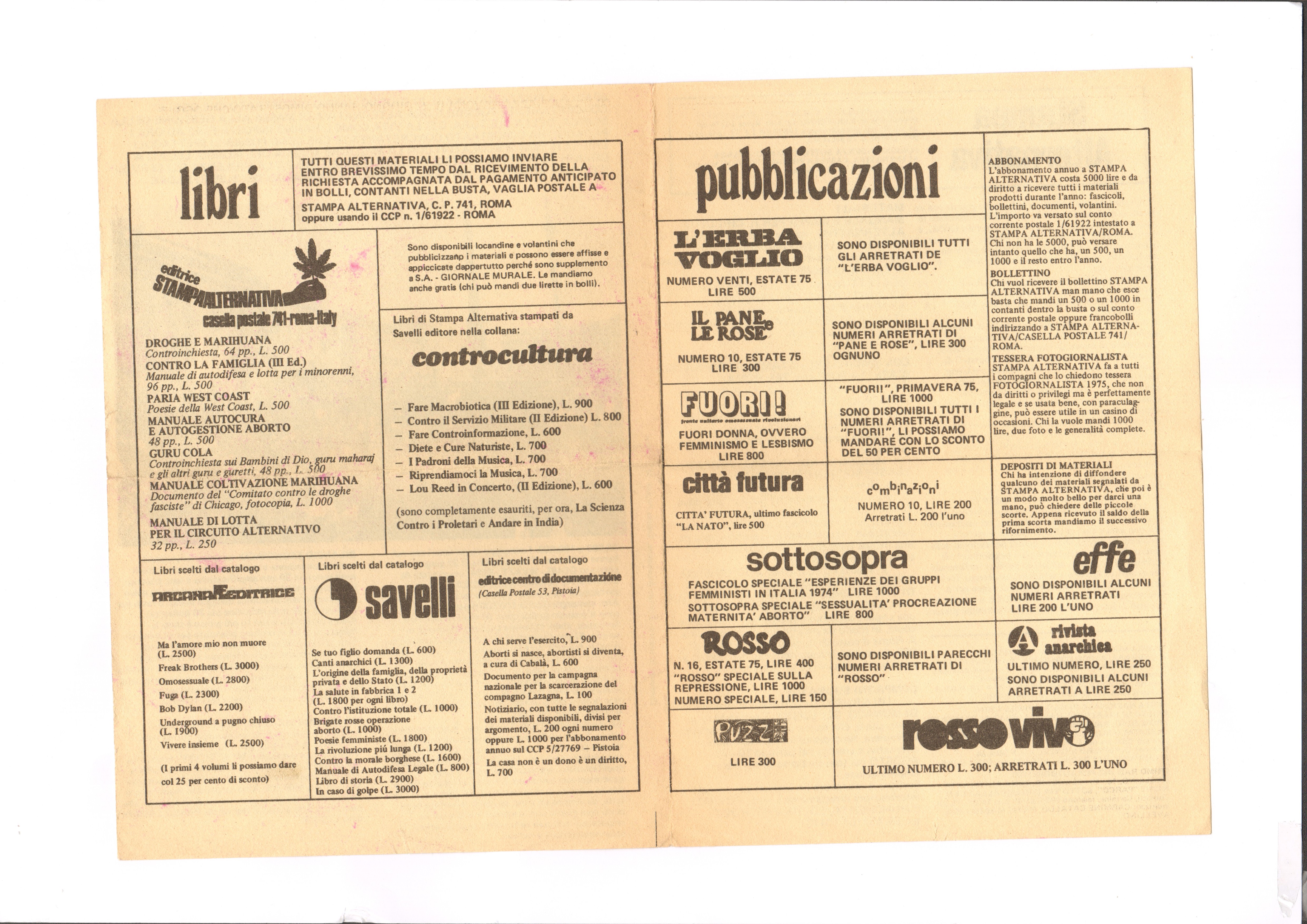 STAMPA ALTERNATIVA BOLLETTINO QUINDICINALE DI CONTROINFORMAZIONE ANNO II N°12/15 - …