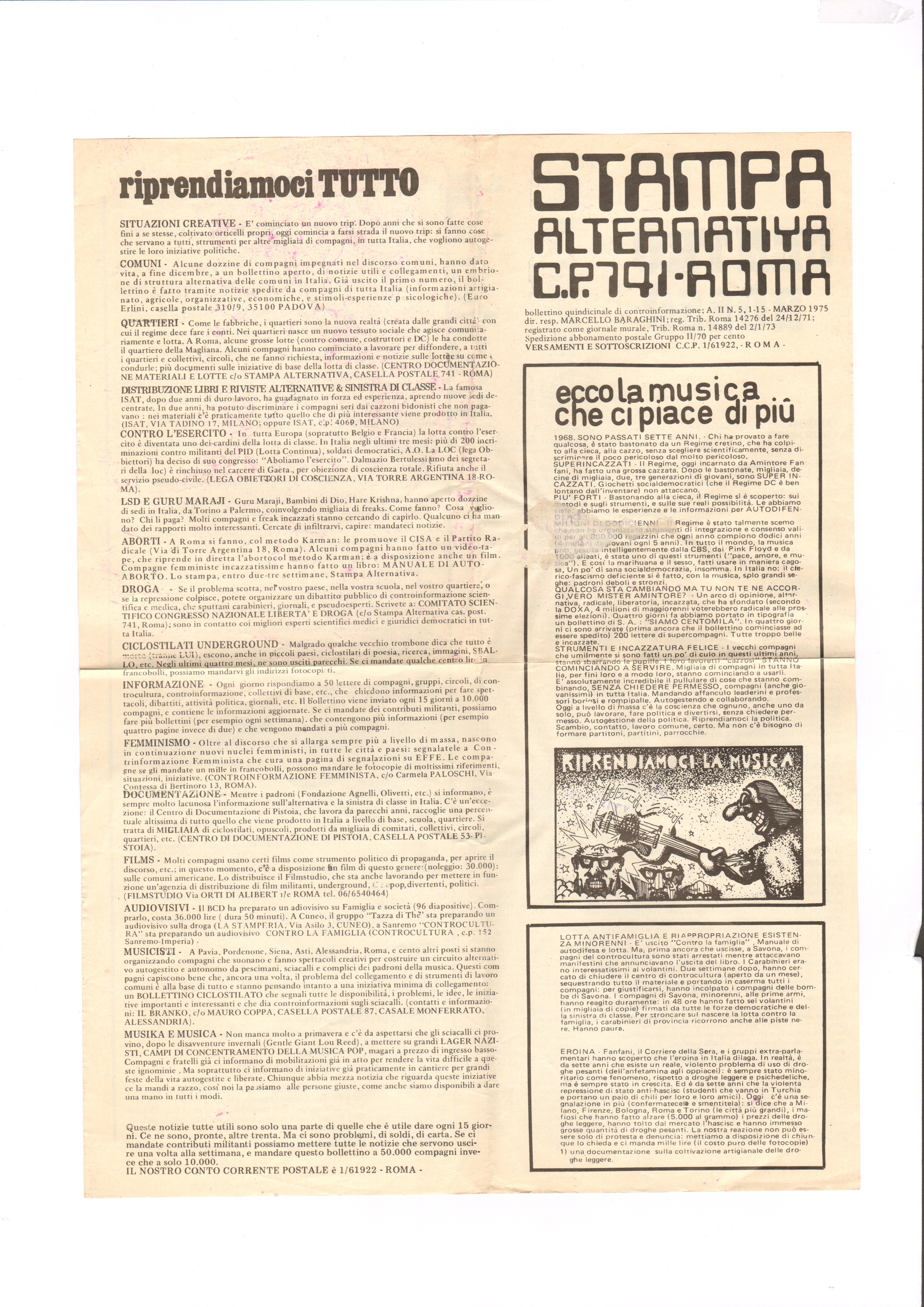 STAMPA ALTERNATIVA BOLLETTINO QUINDICINALE DI CONTROINFORMAZIONE ANNO II N.5 - …