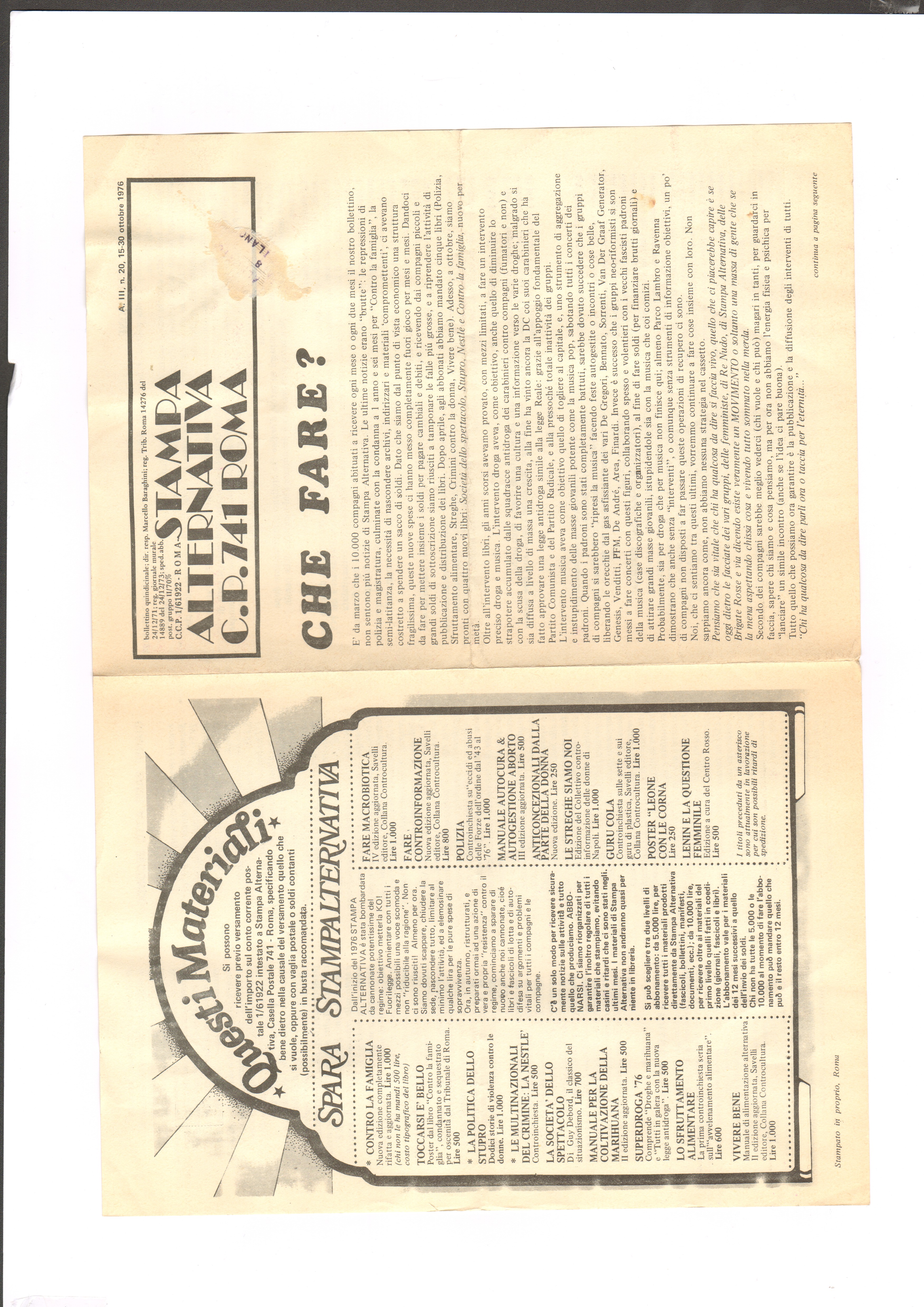 STAMPA ALTERNATIVA BOLLETTINO QUINDICINALE DI CONTROINFORMAZIONE ANNO III N.20 - …