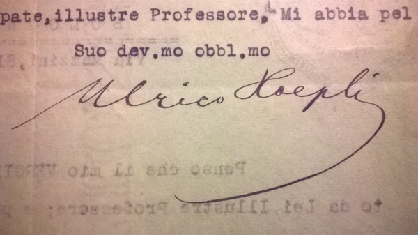 Autografo originale del grande editore Ulrico Hoepli.