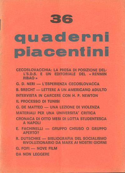 Quaderni piacentini. A. 7, n. 36, novembre 1968.