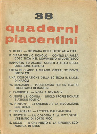 Quaderni piacentini. A. 8, n. 38, luglio 1969.