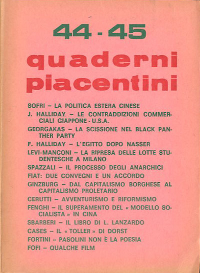 Quaderni piacentini. A. 10, n. 44-45, ottobre 1971.