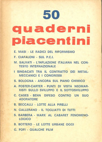 Quaderni piacentini. A. 12, n. 50, luglio 1973.