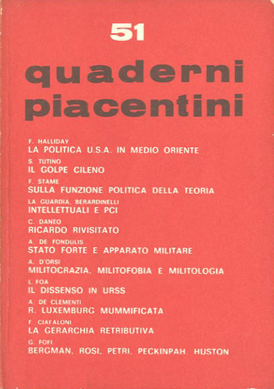 Quaderni piacentini. A. 13, n. 51, gennaio 1974.