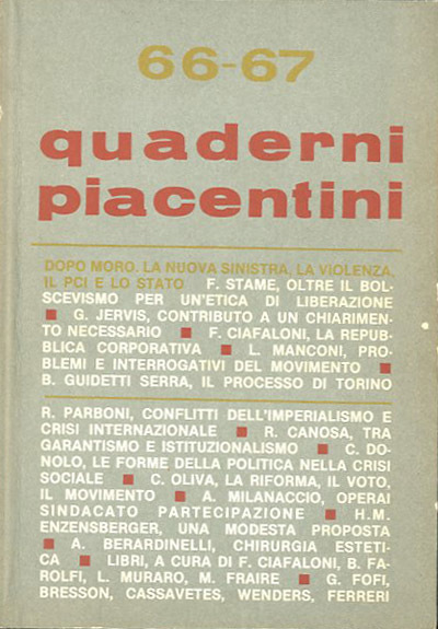 Quaderni piacentini. A. 17, n. 67-68, giugno 1978.