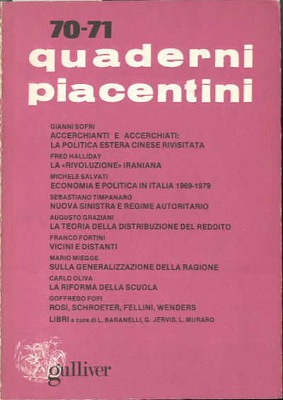 Quaderni piacentini. A. 18, n. 70-71, maggio 1979.