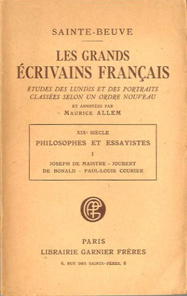 Les grands écrivains français. Études des Lundis et des Portraits, …